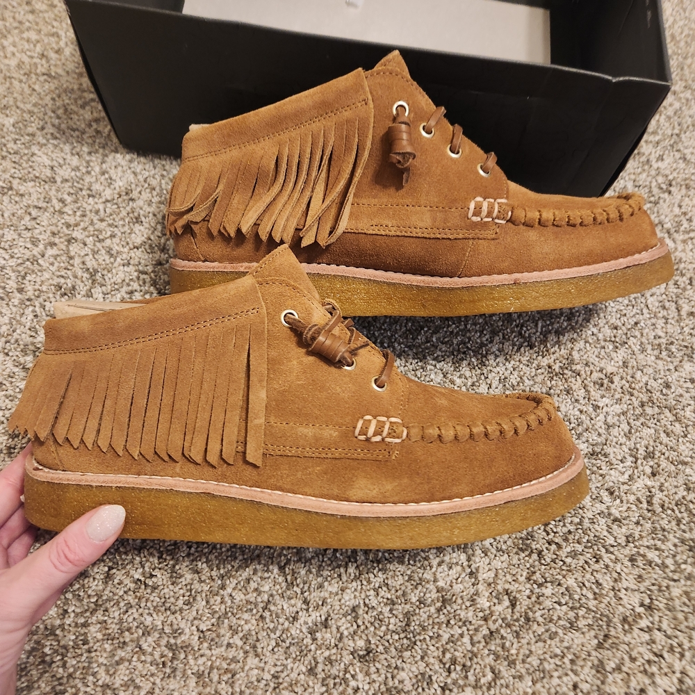 $50 Sperry Tan Suede Ankle Boots with Fringe.
